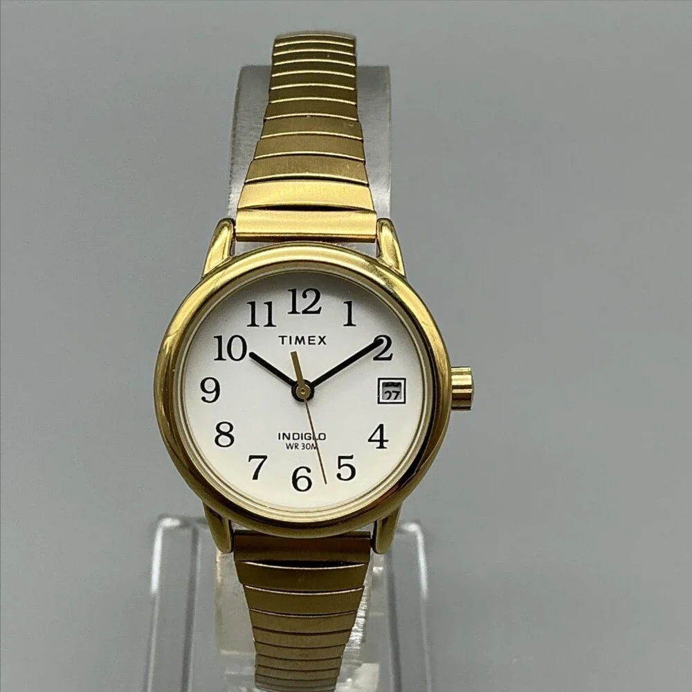 Timex Easy Reader Indiglo Womens Watch 25mm Gold Tone Date Stretch New Battery